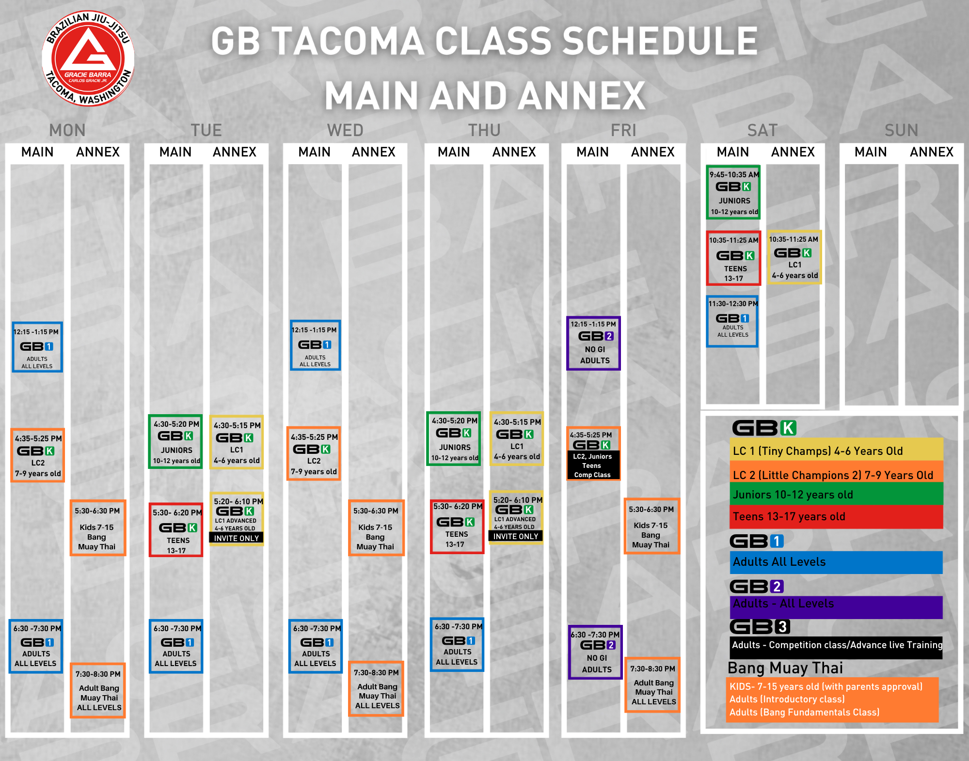 Gracie Barra Martial Arts & Training Schedule in Tacoma, Washington 1 GB Tacoma Updated Schedule 04.03.2026 1